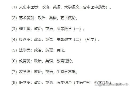 成人高考大专升本科,考试的科目有哪些?(图1)