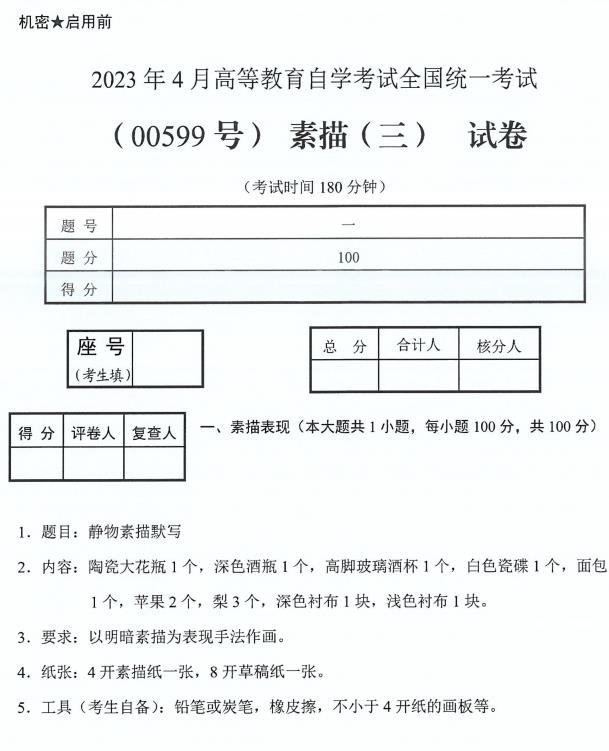 素描三自考试题及答案解析大全2023年4月自学考试历年题目试卷库(图1) 素描三自考试题及答案解析大全2023年4月自学考试历年题目试卷库(图1)